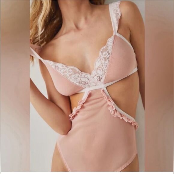 We Are HAH X Free People Women's Key to Ur Heart Sheer Bodysuit Dusty Rose NWT - Picture 8 of 8